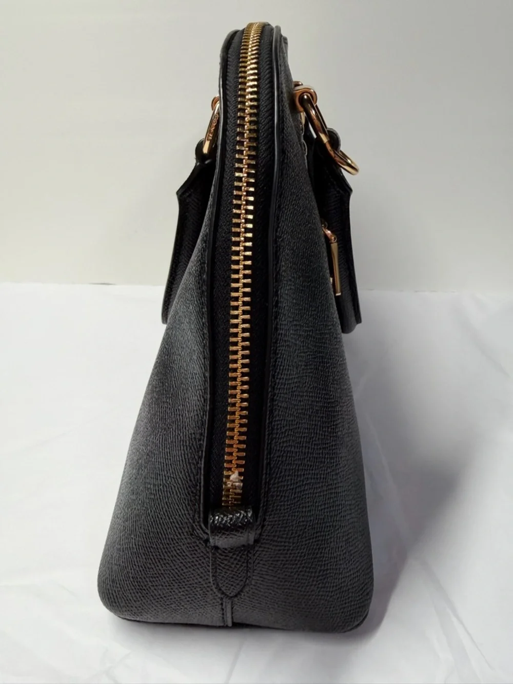 Coach Katy Satchel Black Crossgrain Leather Gold Zip Top Handle Bag NWOT
